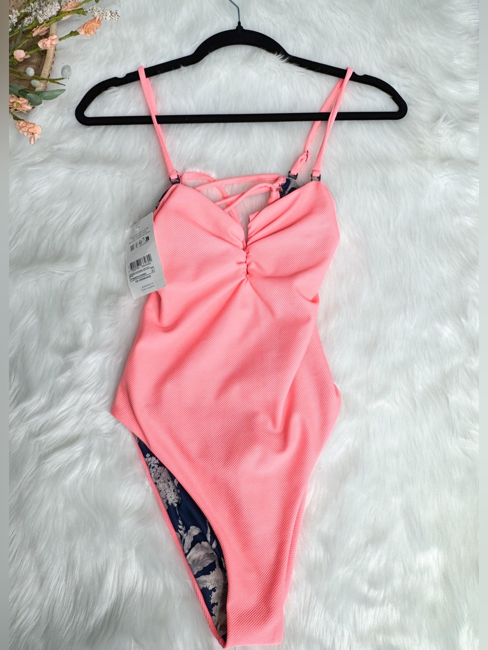 Maaji Terquito Coral Pink and Blue Reversible Beach One Piece Swimsuit Medium